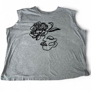 Torrid Plus Size 3x Grey Oversized Cotton Muscle Shirt with Abstract Design